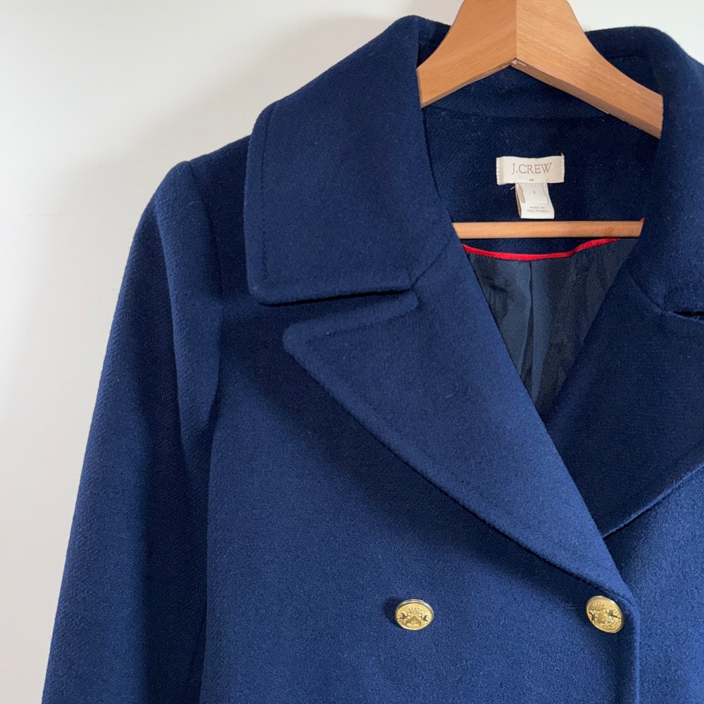 J Crew Factor Navy Wool Blend Peacoat Gold Button Double Breasted Classic Chic 2 - Picture 4 of 12